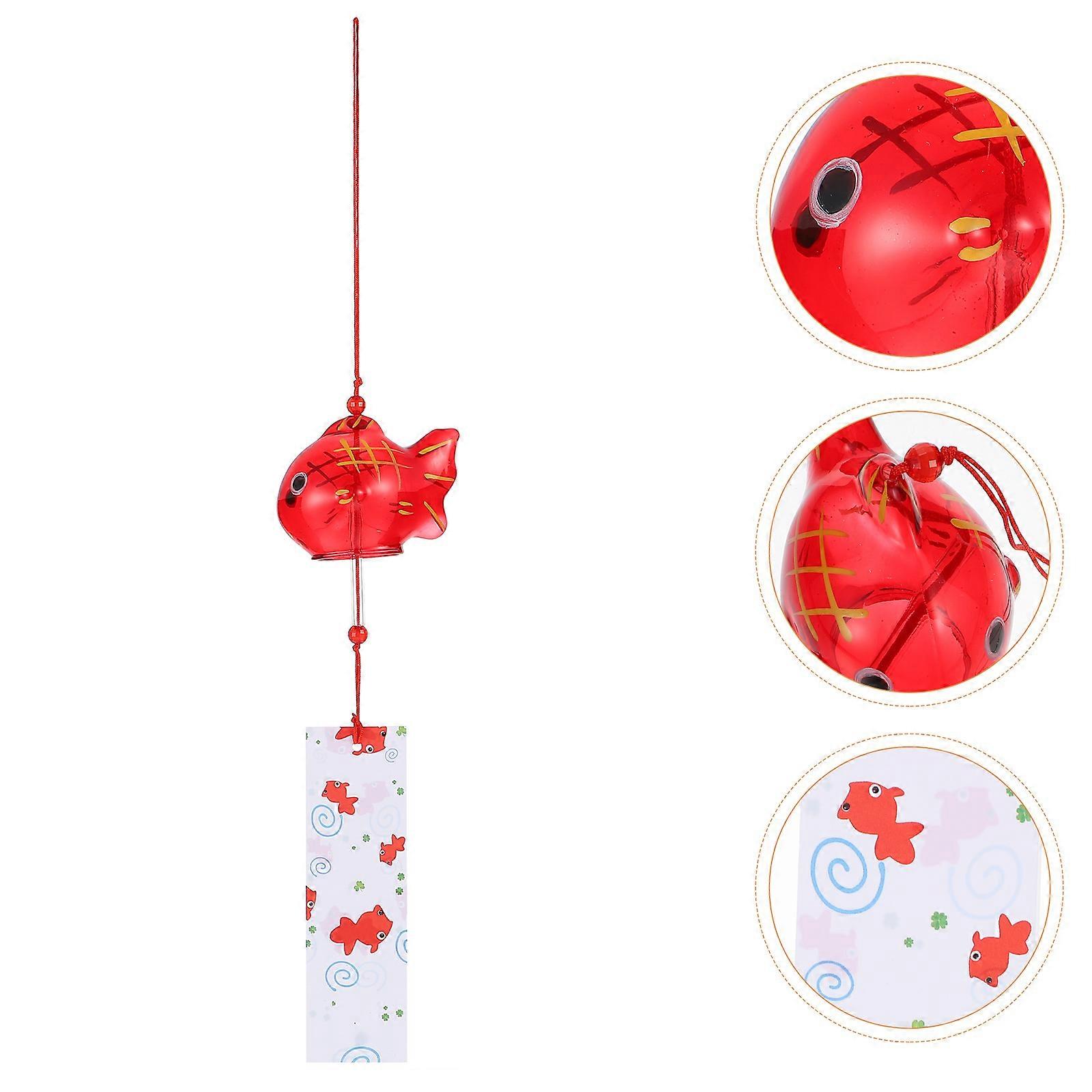 Red Glass Wind Chime with Goldfish Design for Decoration 15Pcs Japanese Style