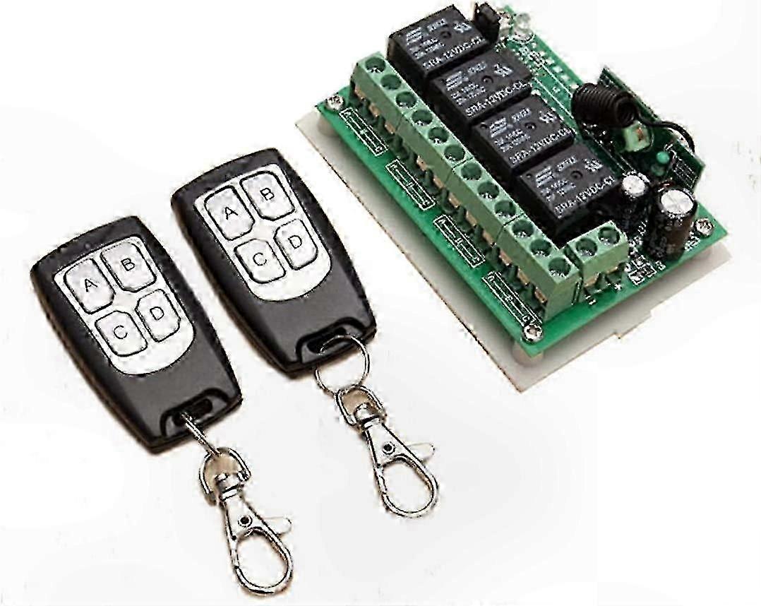4-Channel 12V RF Relay Switch with Dual Transmitters and Receiver for Remote Wireless Control