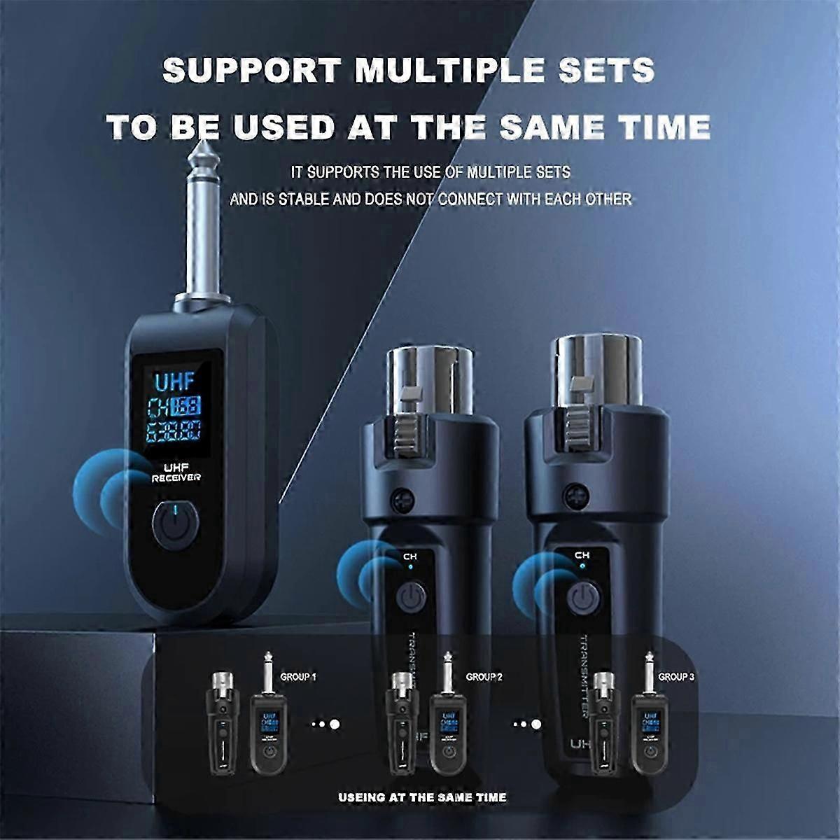 6.35mm UHF XLR Adapter System Wireless Microphone mitter Receiver for Dynamic Microphone Guitar