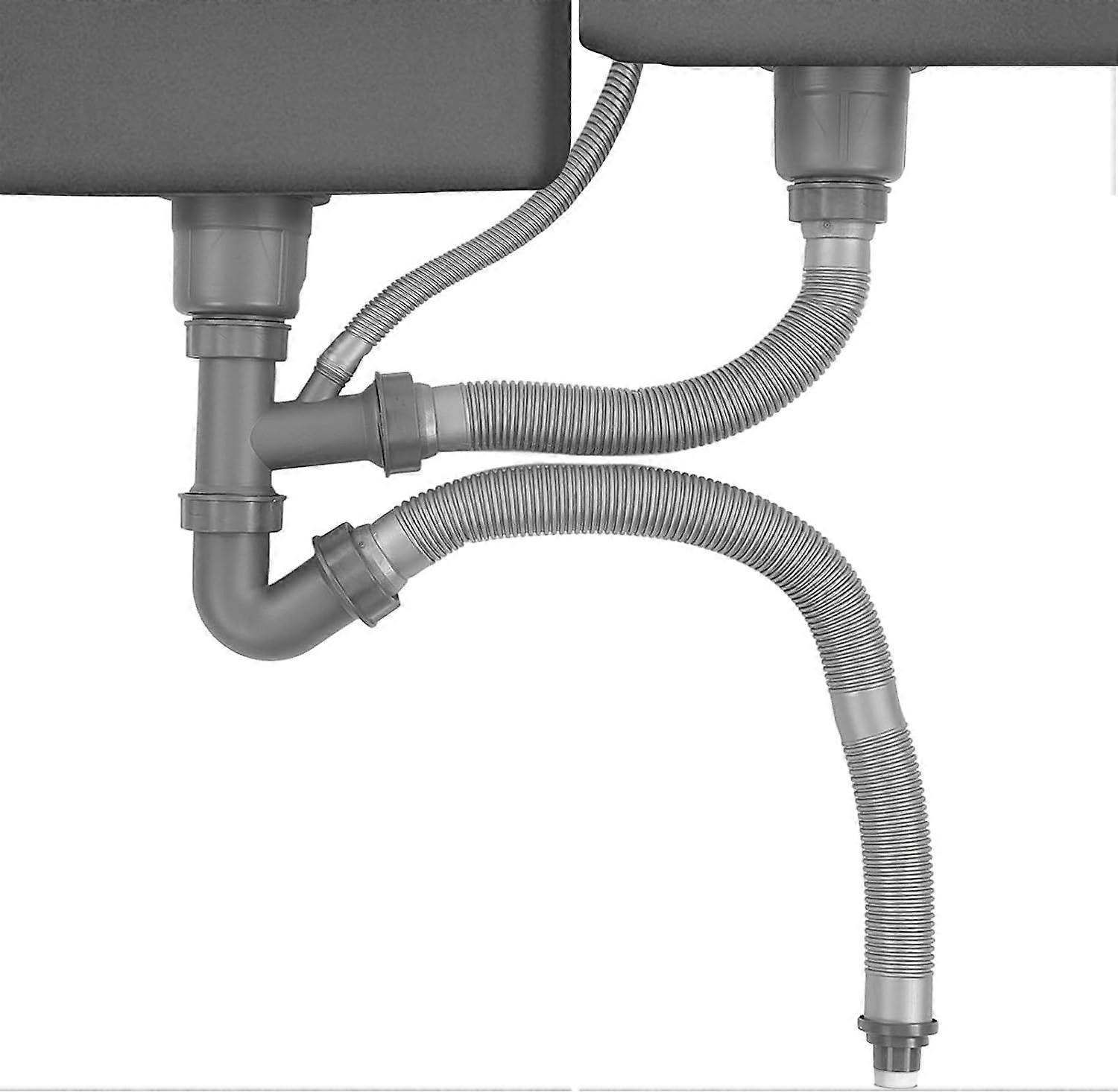 Expandable All In One Sink Drain Pipe, P Trap Pipe for Double Kitchen Sink,