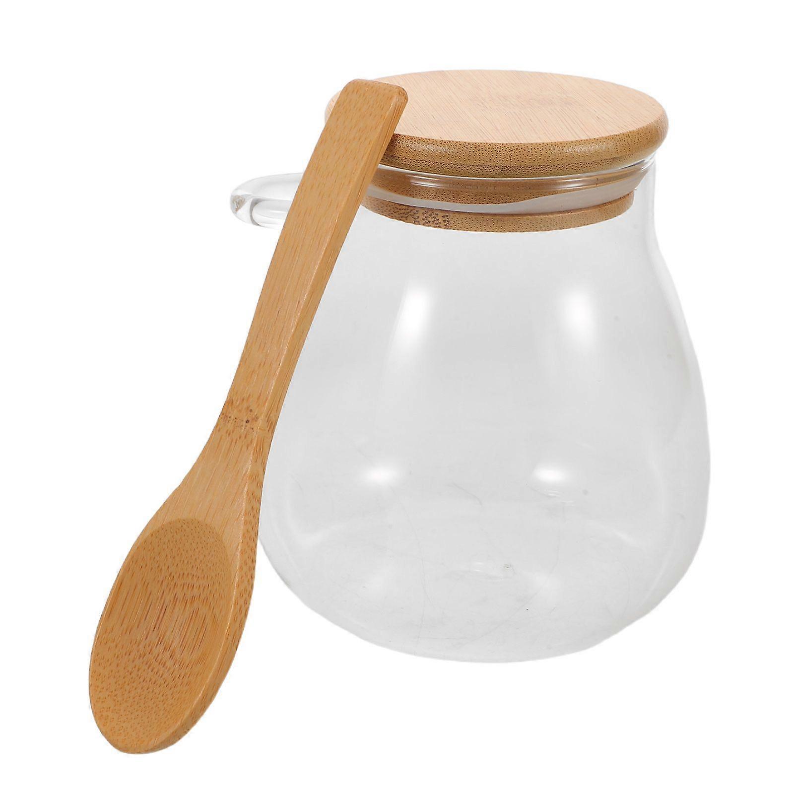 2pcs Glass Storage Container With Spoon 350ml Airtight Transparent Jar For Kitchen Food Storage For Rice Candy Nuts Cereal Flour And Snacks