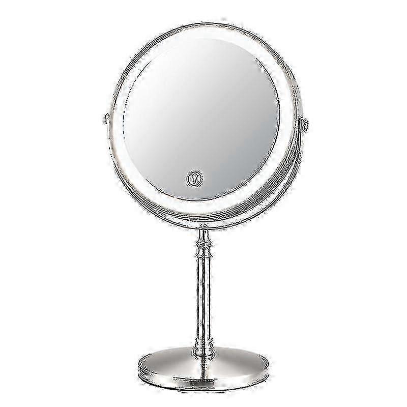 25-26 8" Gold Makeup Mirror with Light, USB, 10x Magnifying, Adjustable - Silver