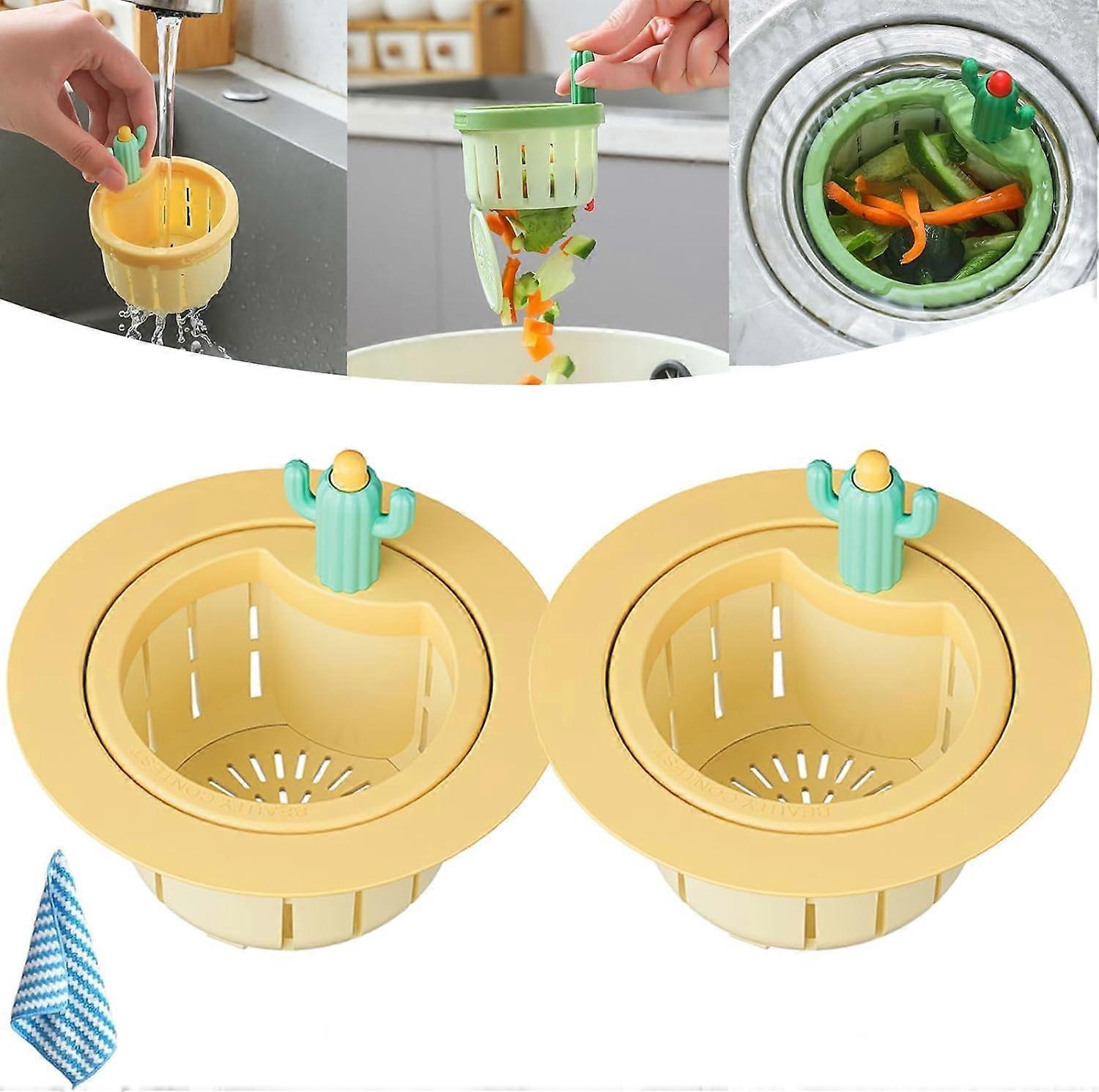 Cactus Kitchen Sink Drain Strainer, Press Automatic Dumping Basket, Self-Cleaning, Multi-Functional (2PCS-A)