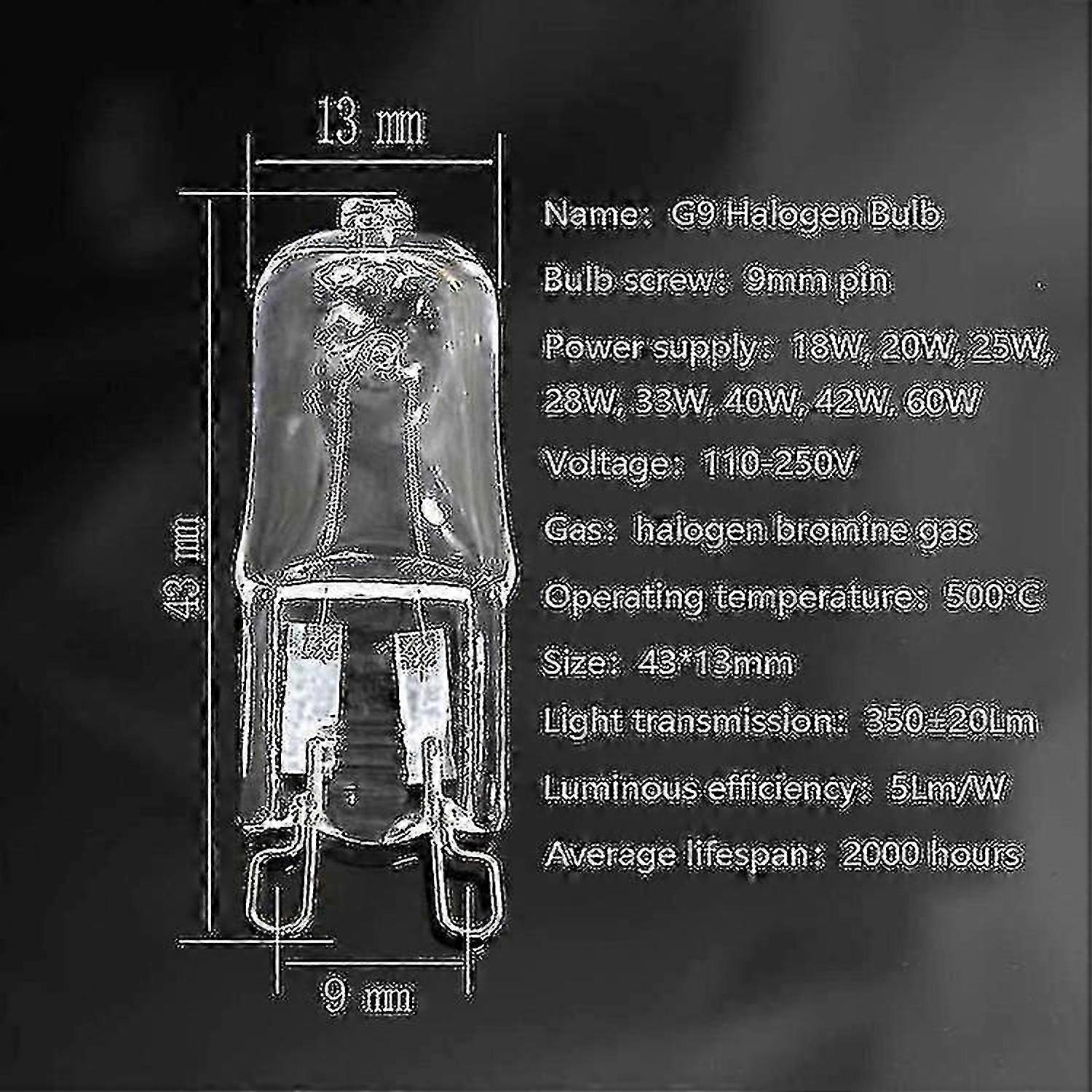 20 ampoules halogènes G9, ampoules halogènes transparentes à intensité variable de 18 W