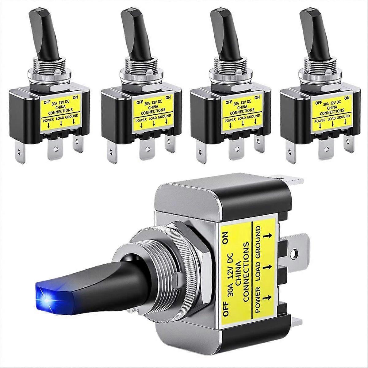 LED Toggle Switch on Off 12V 30A Blue LED Lighted Metal Switch