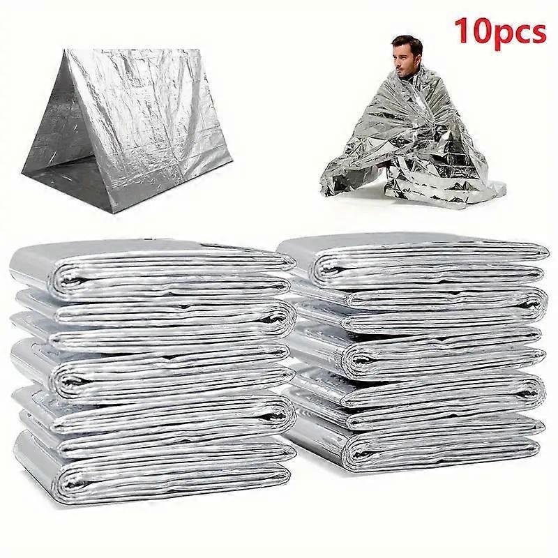 שמיכת תרמית חיצונית, 10 יחידות שמיכת חימום עמידה בפני רוח, מצעים ניידים קלים לקמפינג, טיולים רגליים, טיפוס