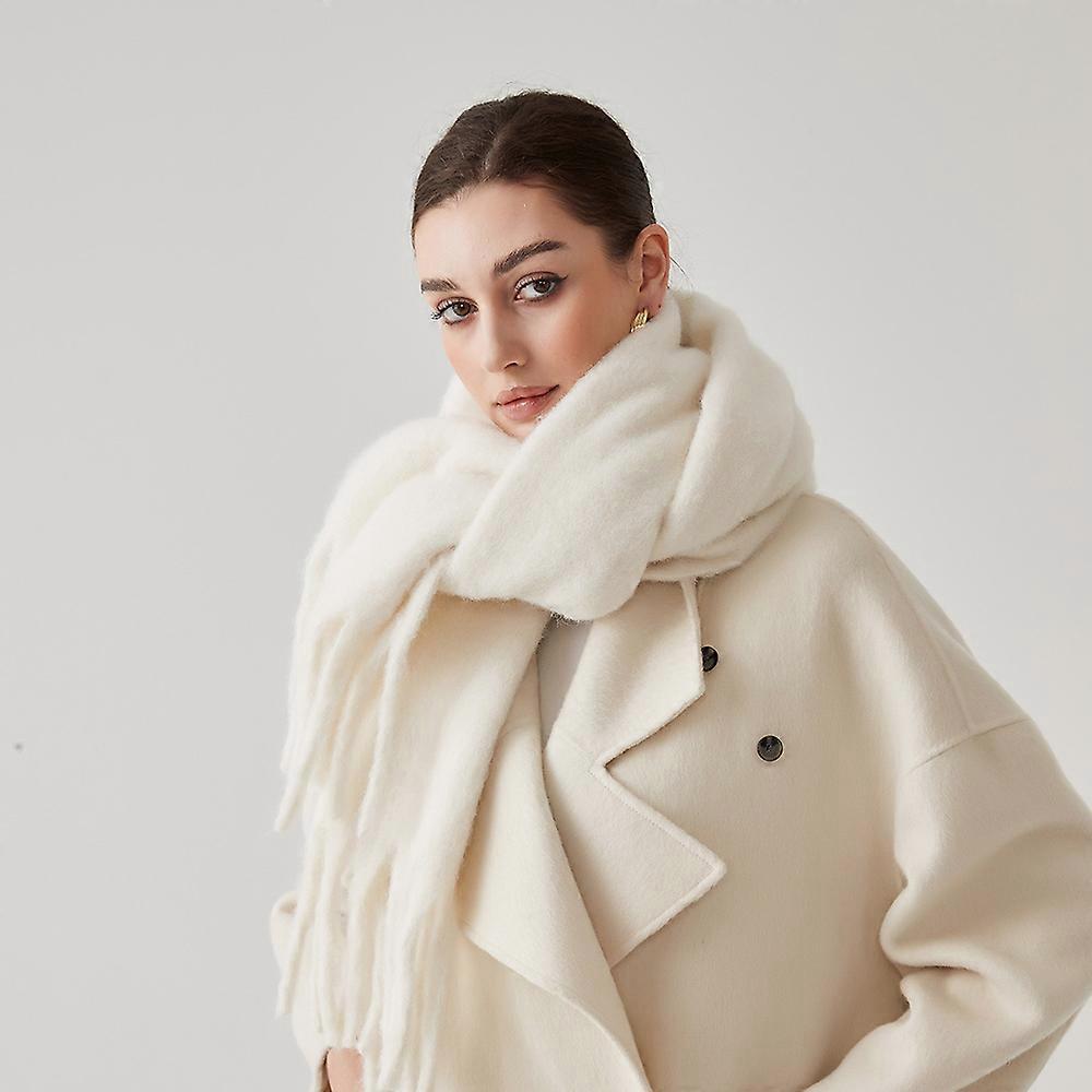 Thick and warm white wool scarf