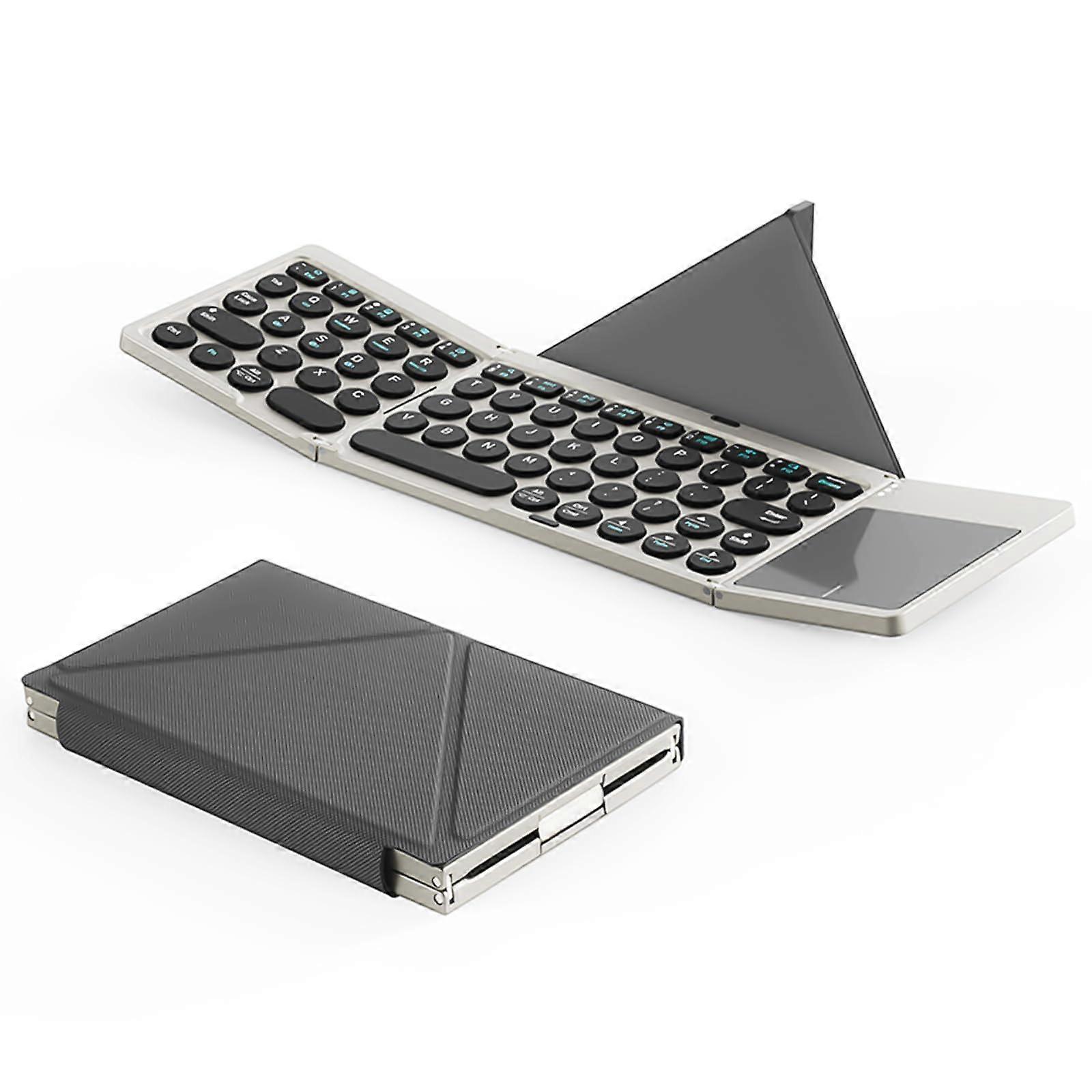 Foldable Bluetooth Keyboard for Tablet/Phone, Touchpad, Magnetic Stand Cover, UltraSlim, 3Device Switching, Light Gray