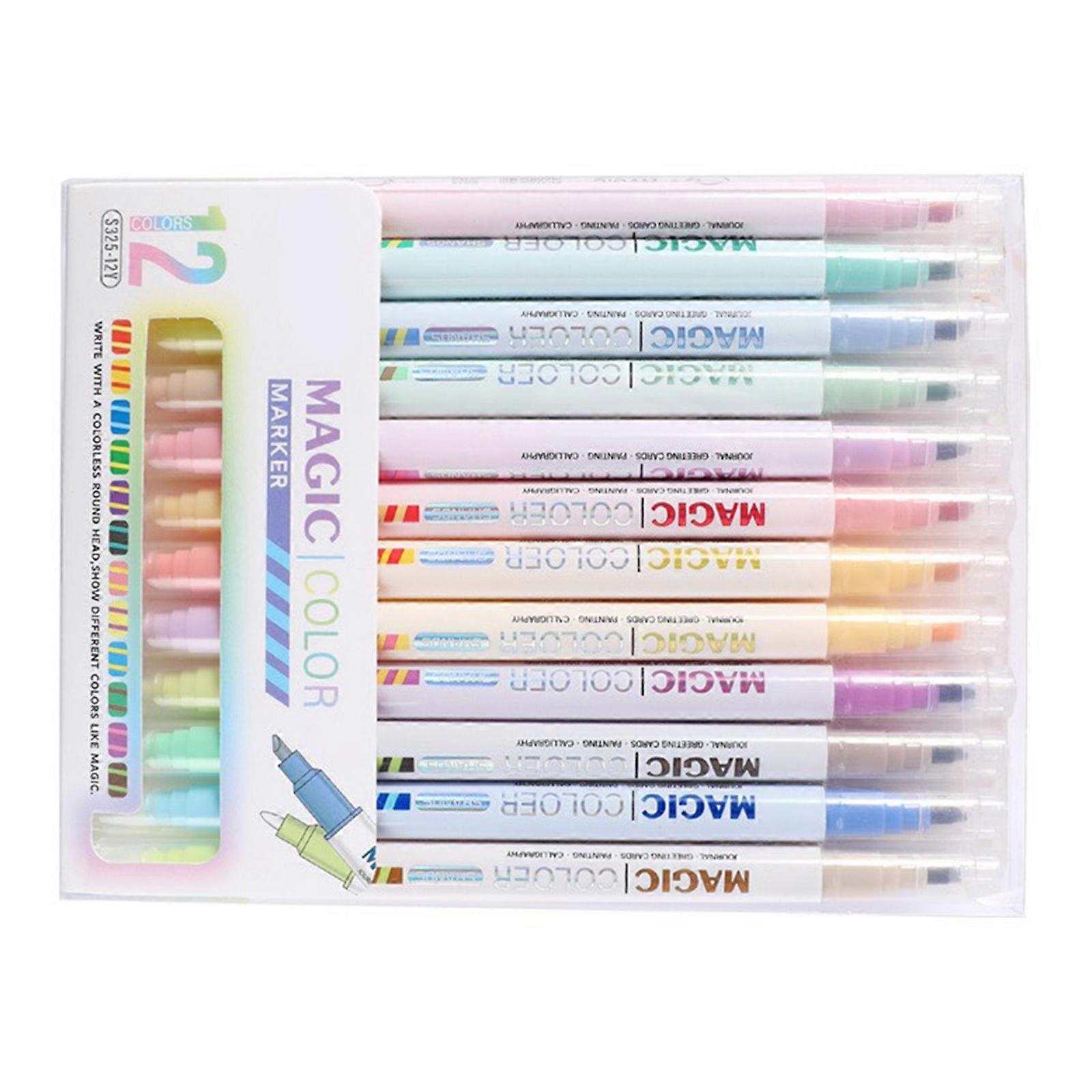 12Pcs Double Ended Highlighter Pen Double Tip Color Changing Pen for Cardmaking Highlighting Journaling Scrapbooking Multicolor