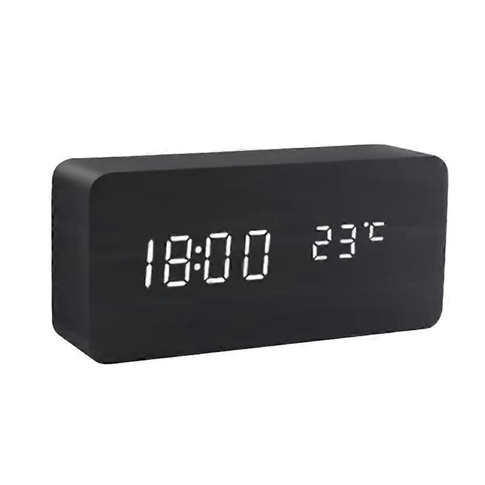 Wooden Digital Clock LED Clock with Temperature Desk Decorating Black