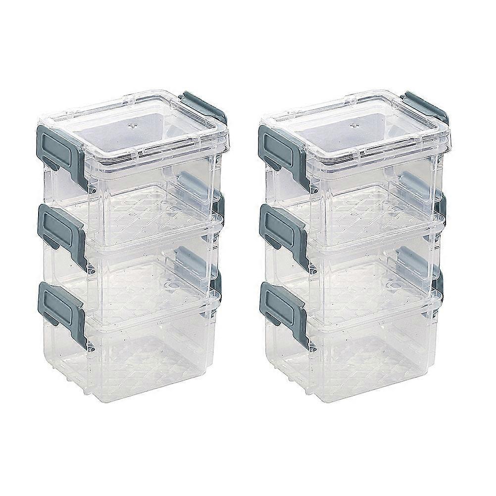 6 Small Storage Bin with Buckle Handle, Desktop Stackable Clear Storage Boxes, Storage Containers Box, Stackable Compact Rectangular Storage Bin