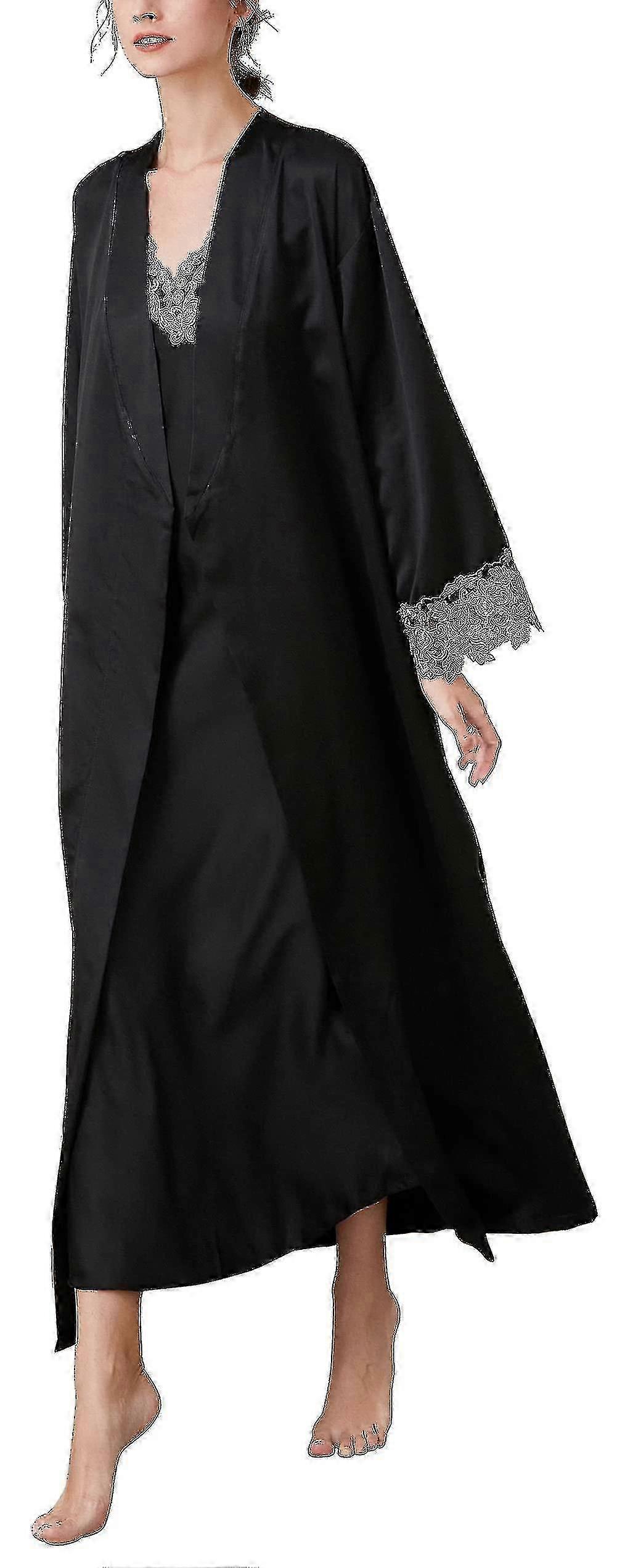 Completo da notte e vestaglia in raso da donna, 2 pezzi