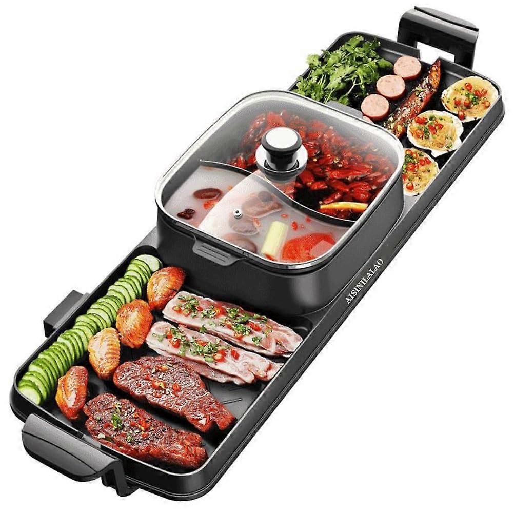 Hot Pot Grill Combo 2 in 1 Electric BBQ with Dual Temperature Control and Easy Clean Diamond Surface