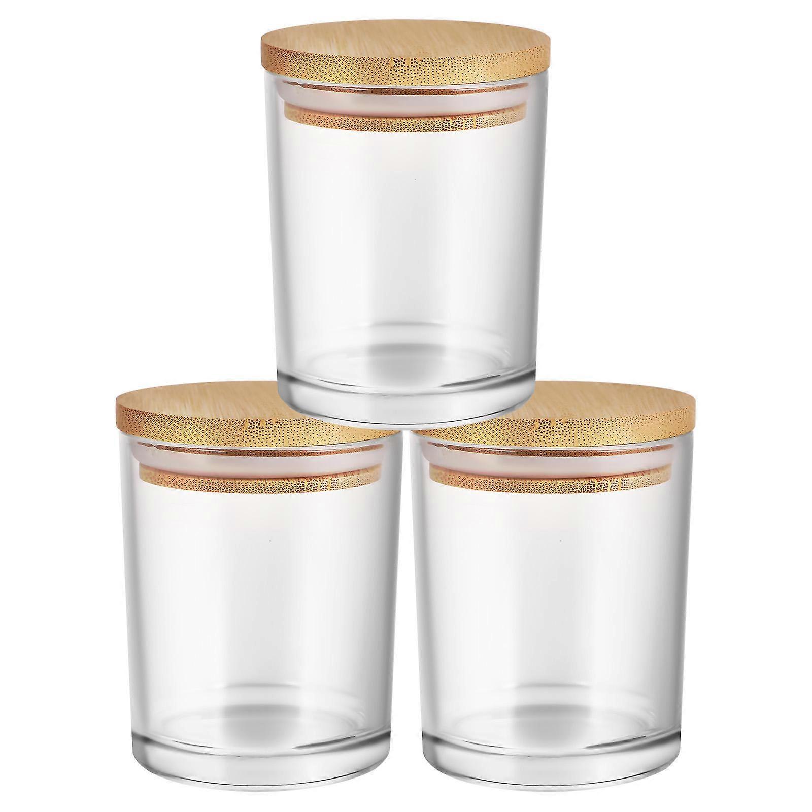 Glass Candle Containers for Crafts Use 3Pcs Clear Jars with Wood Lids