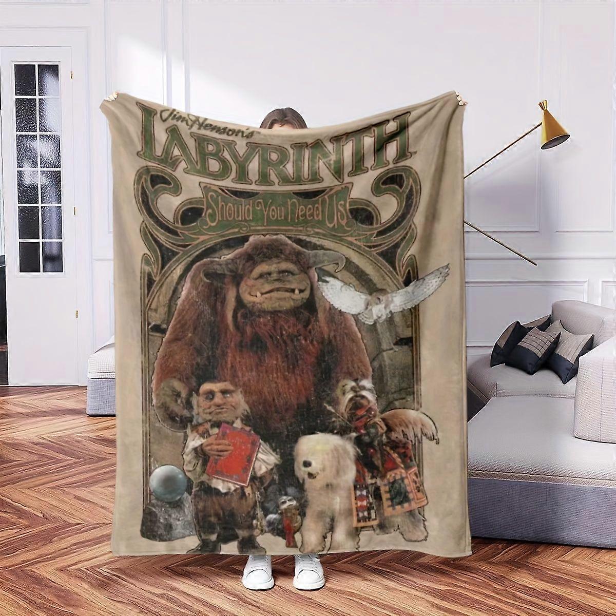 Labyrinth Movie-Themed Flannel Blanket - Soft All-Season Throw with Goblin King Design, Lightweight Polyester Bedspread -OLKJS345