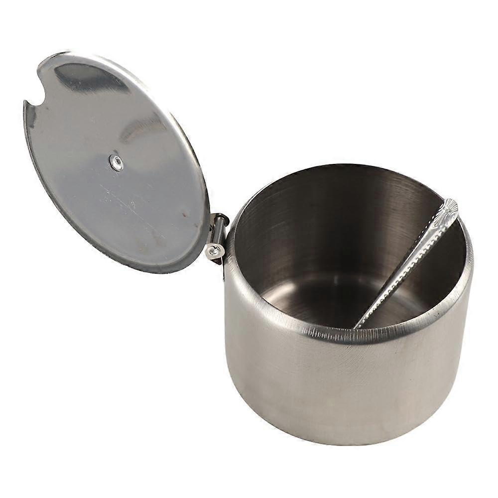 Stainless Steel Sugar Bowl with Lid and Spoon, Dustproof Condiment Container for Spices 9.5cm