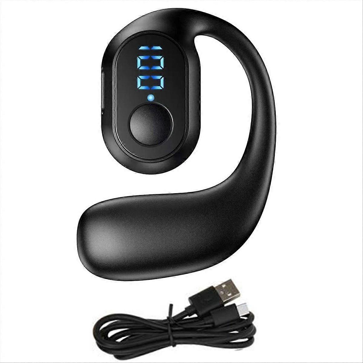 Digital Display Single Ear Hanging Ear Bluetooth Headset Open Bluetooth 5.3 Wireless Headset Earphone Black
