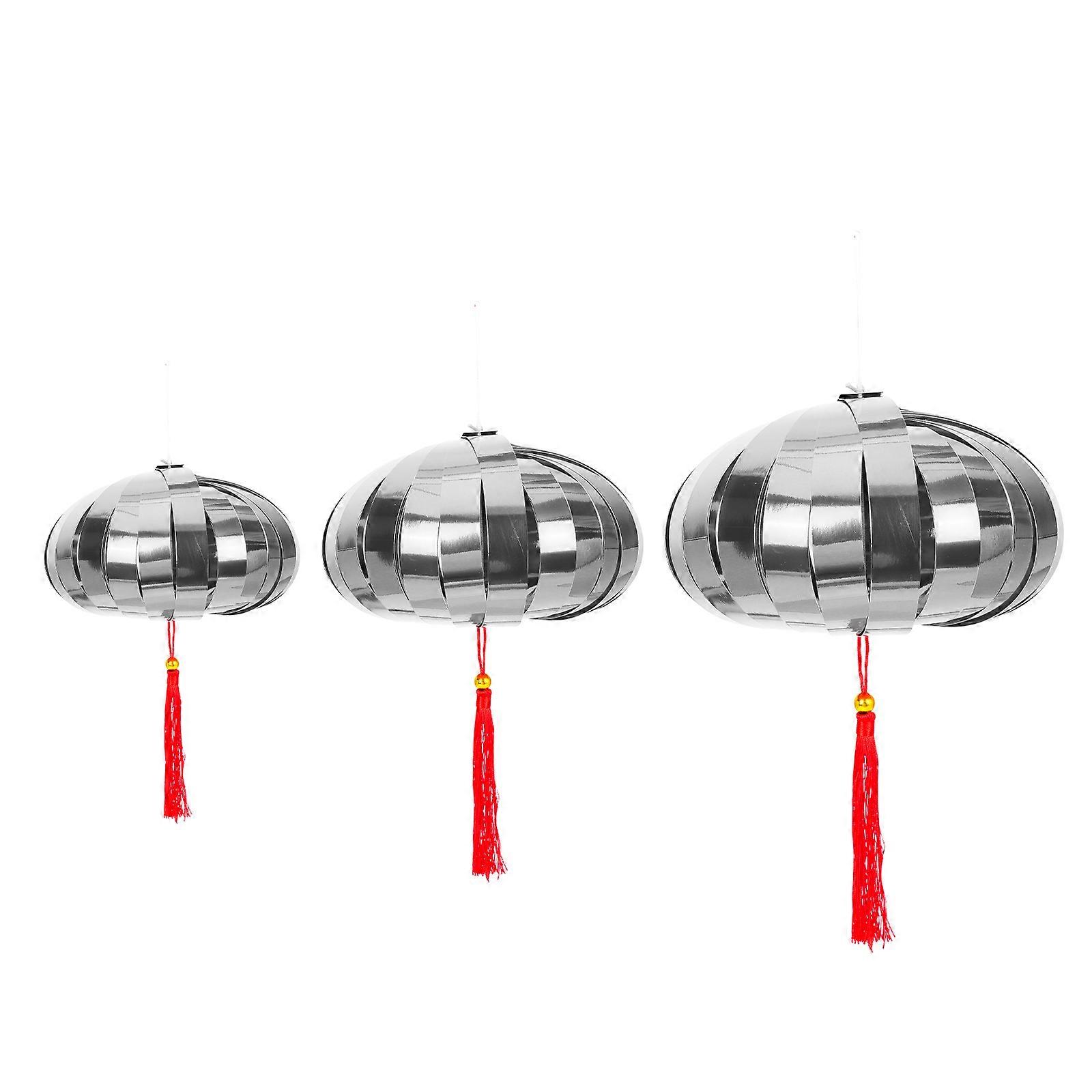 3PCS Round Sequin Mirror Surface Paper Lanterns Chinese-style Shop Window Pendants