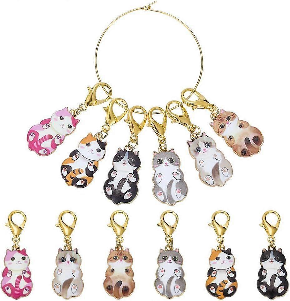 2 Sets Cute Cat Stitch Markers 6 Styles Alloy Enamel Removable Crochet Stitch Marker Charms with Lobster Claw Clasps for Crocheting Knitting Quilting 