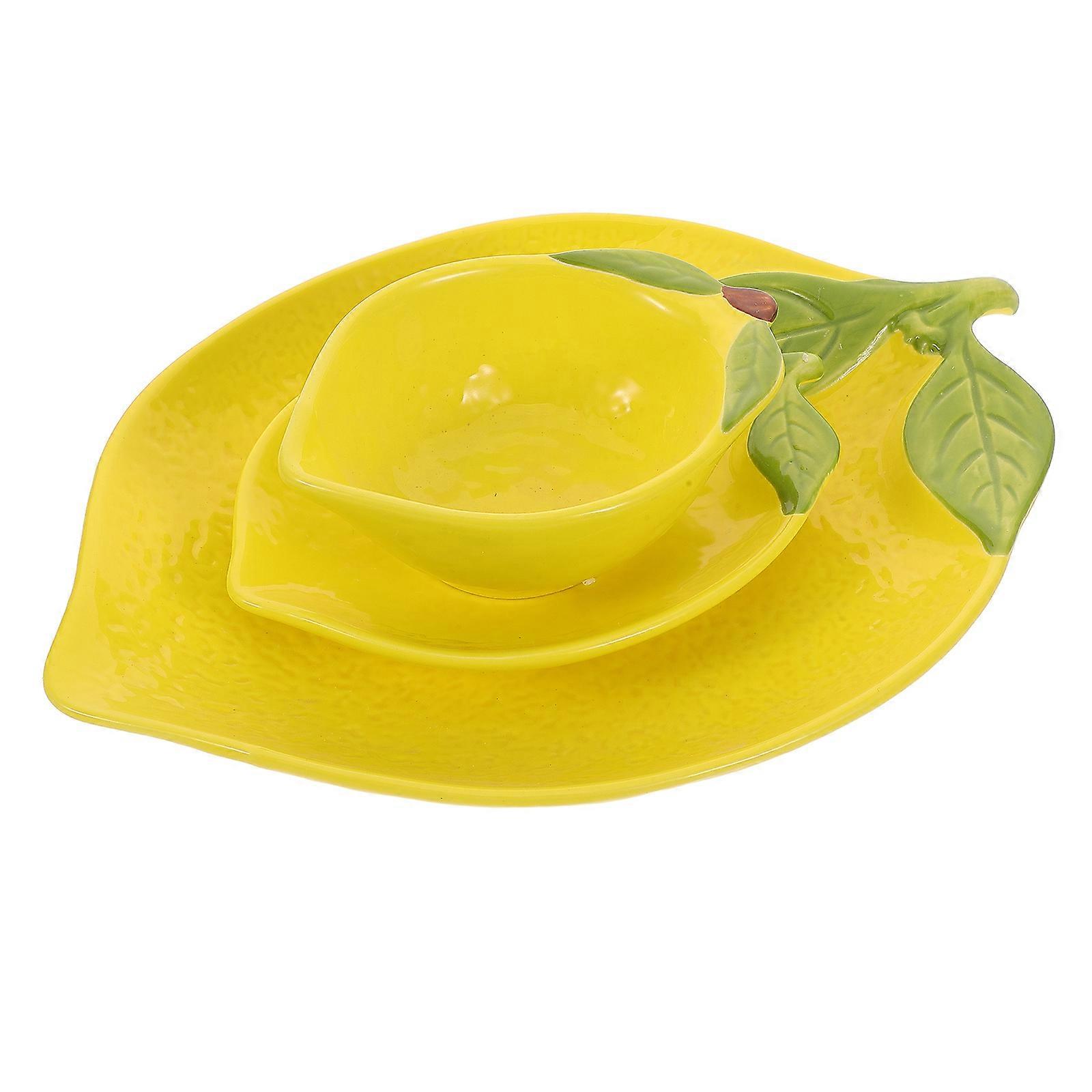 Lemon Serving Platters Ceramic Fruit Plates for Snacks 3Pcs Set