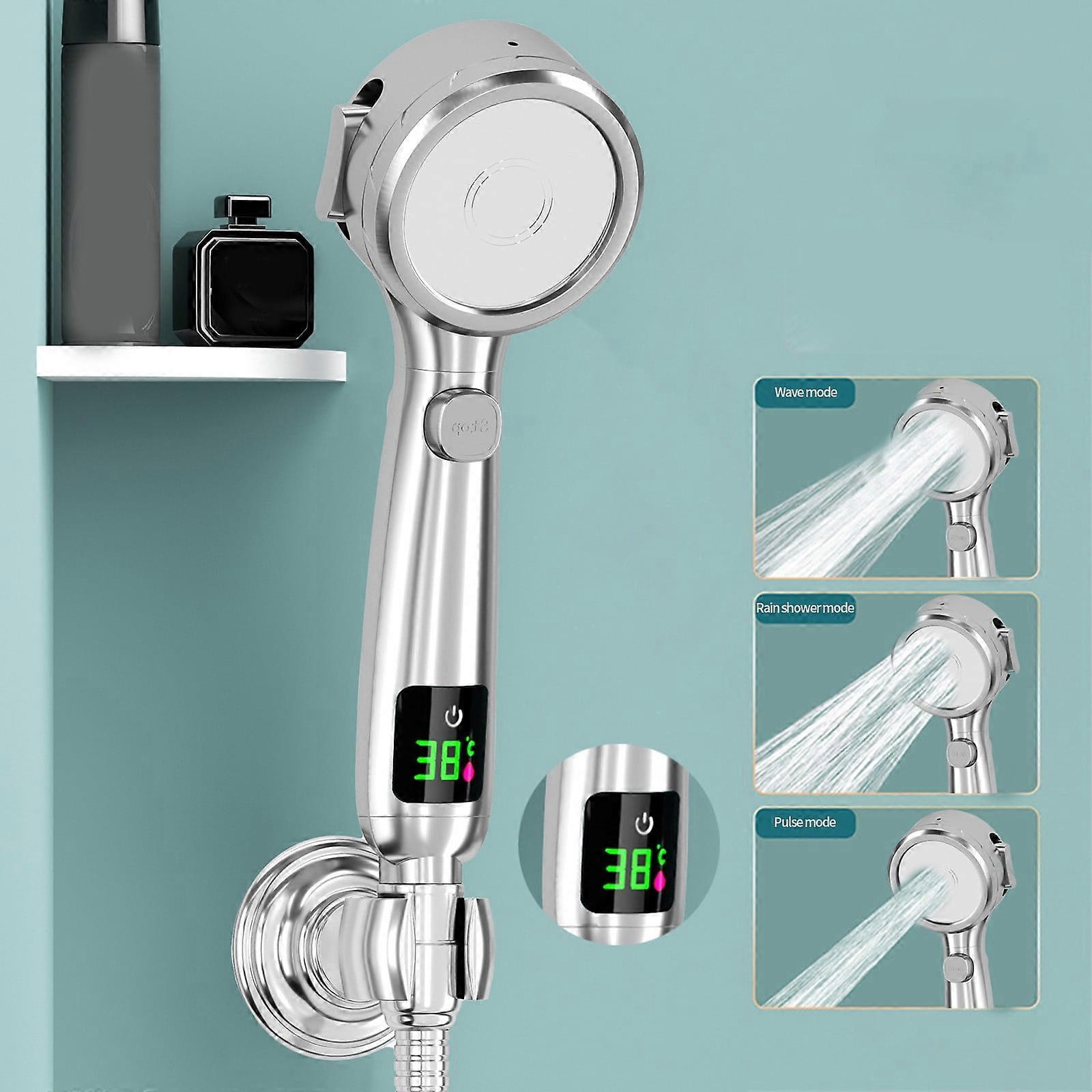 Quinlira Easter Clearance Turbo Shower Head with 4 Bathing Modes, Pressurized Water Stop & Digital Display, compatible with standard shower arms