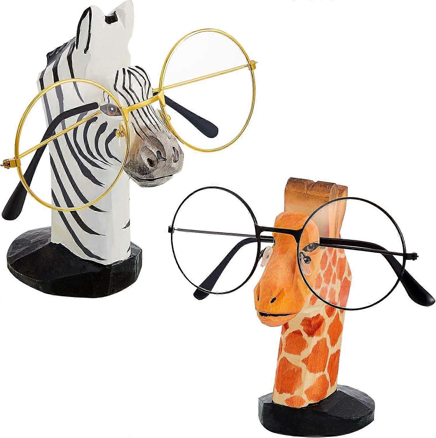 Two animal eyeglass frames (giraffe, zebra)