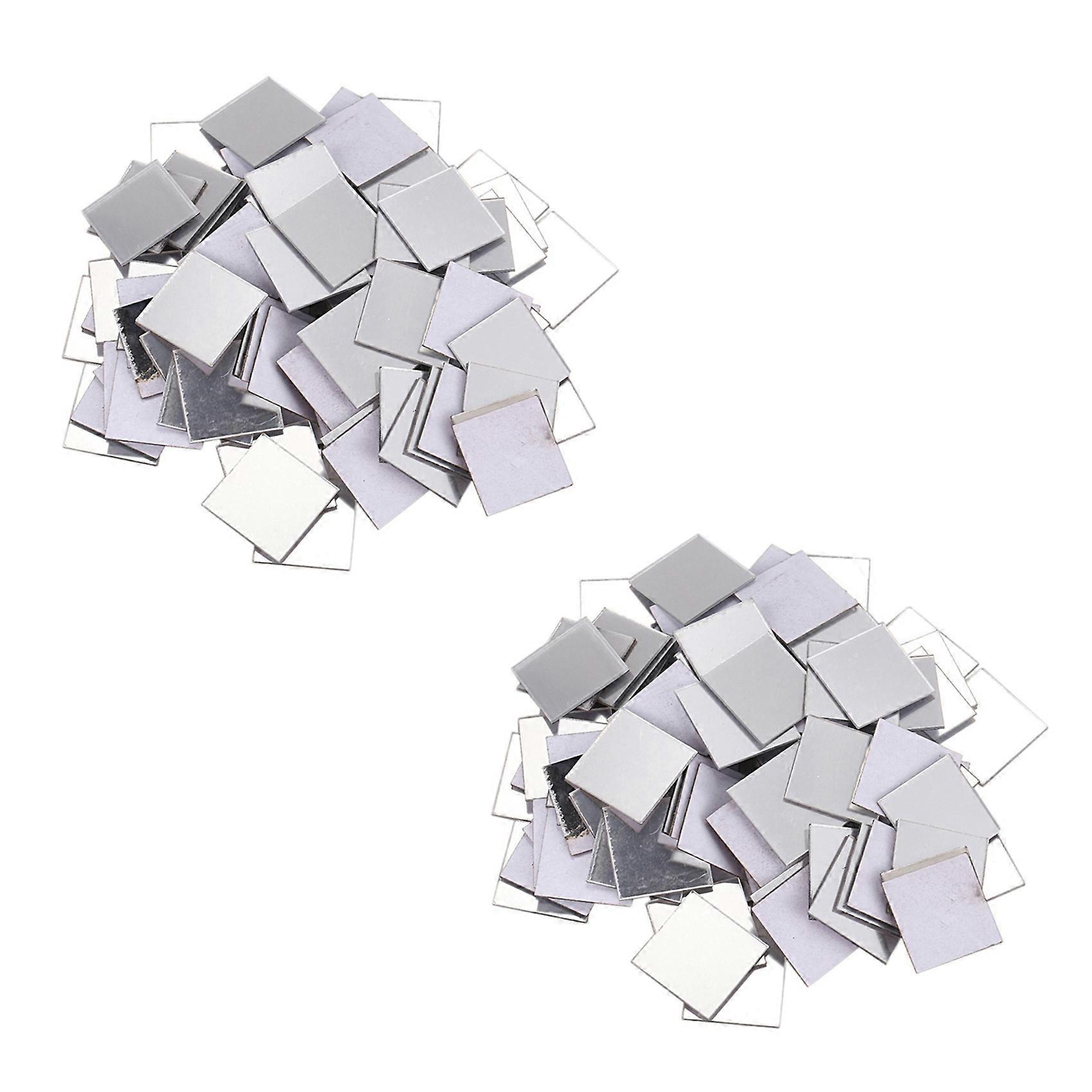 200 Piece Mirror Tile Wall Sticker 3D Decal Room Decor Stick (Silver)