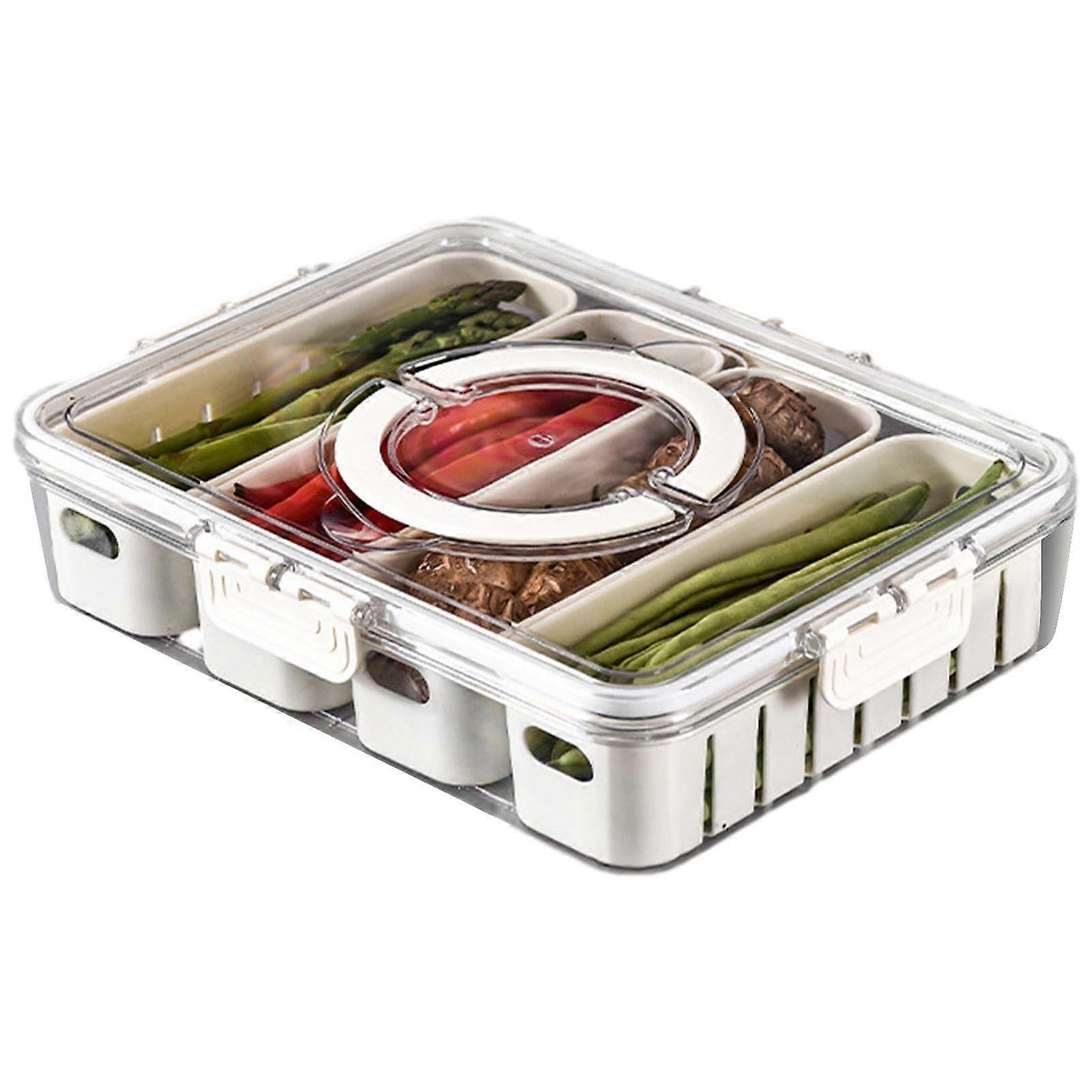 Divided Serving Tray with Lid and Handle, 4 Compartment Charcuterie Container for Travel