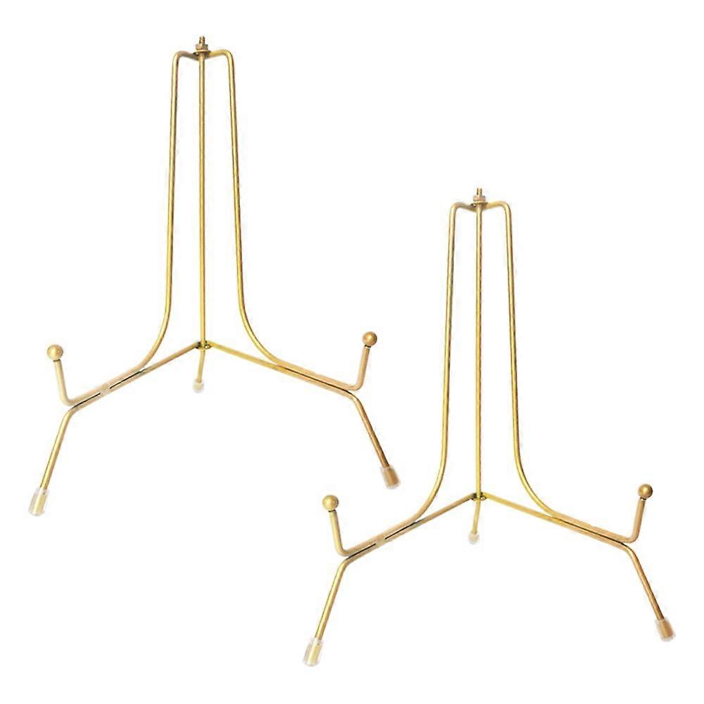 2 Pack 8 Inch Gold Plate Display Stand, Foldable Metal Easel with Adjustable Angle and AntiSlip