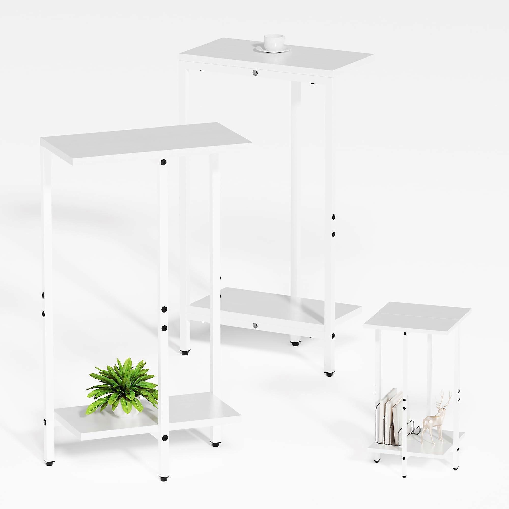 Side Table Set of 2, White Narrow End Tables with TwoTier Storage Shelf for Small Spaces