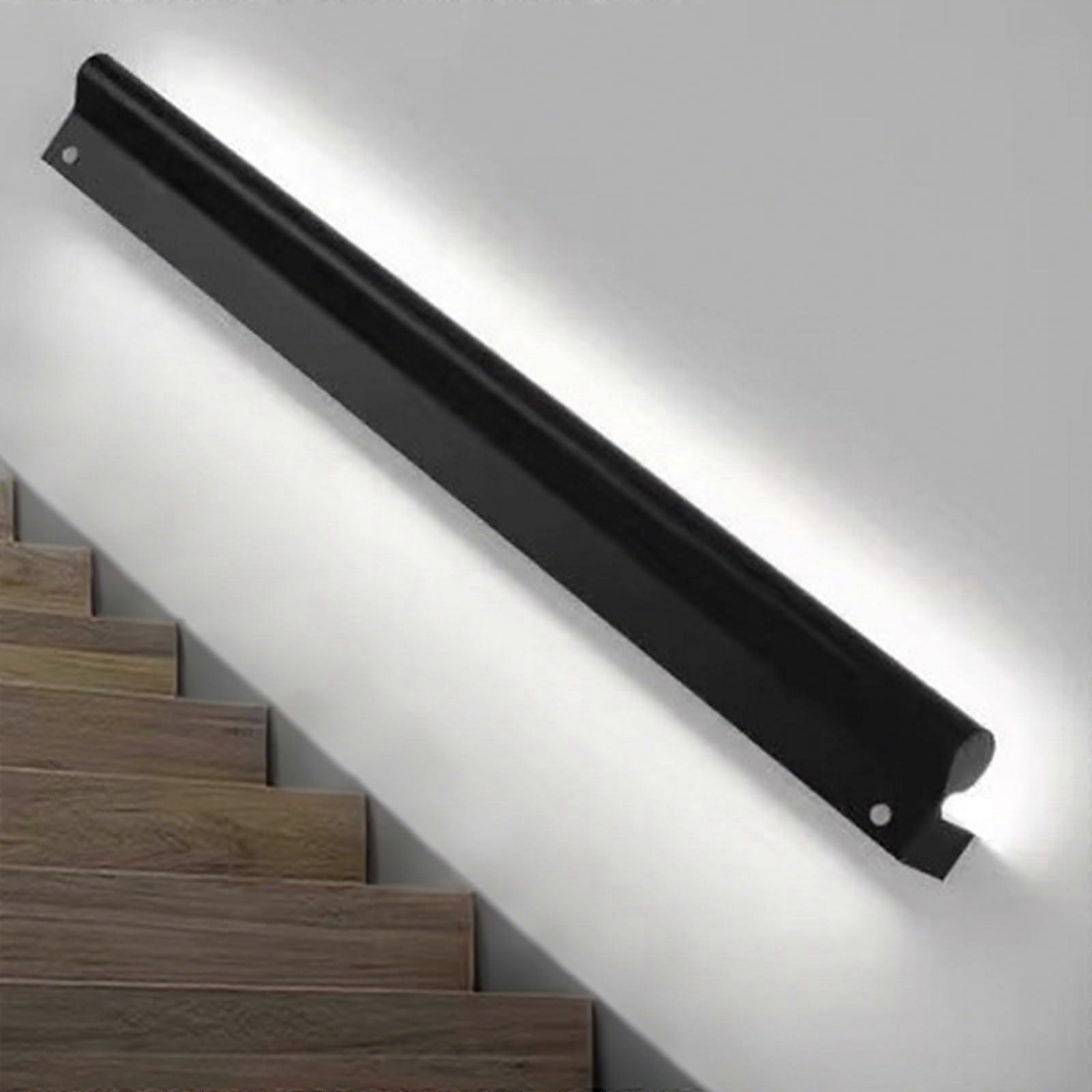 Black LED Handrail for Stairs with Dual Light Channels, Weatherproof Aluminum Railing 280cm