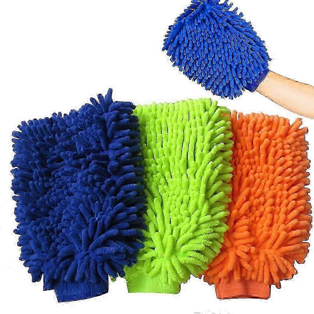 Chenille Car Wash Mitt Set 3 Colors Microfiber Gloves
