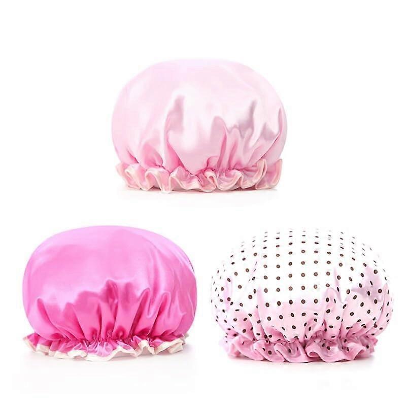 Shower Cap Set 3PCS Adjustable Waterproof DoubleLayer Elastic Reusable Bath Caps