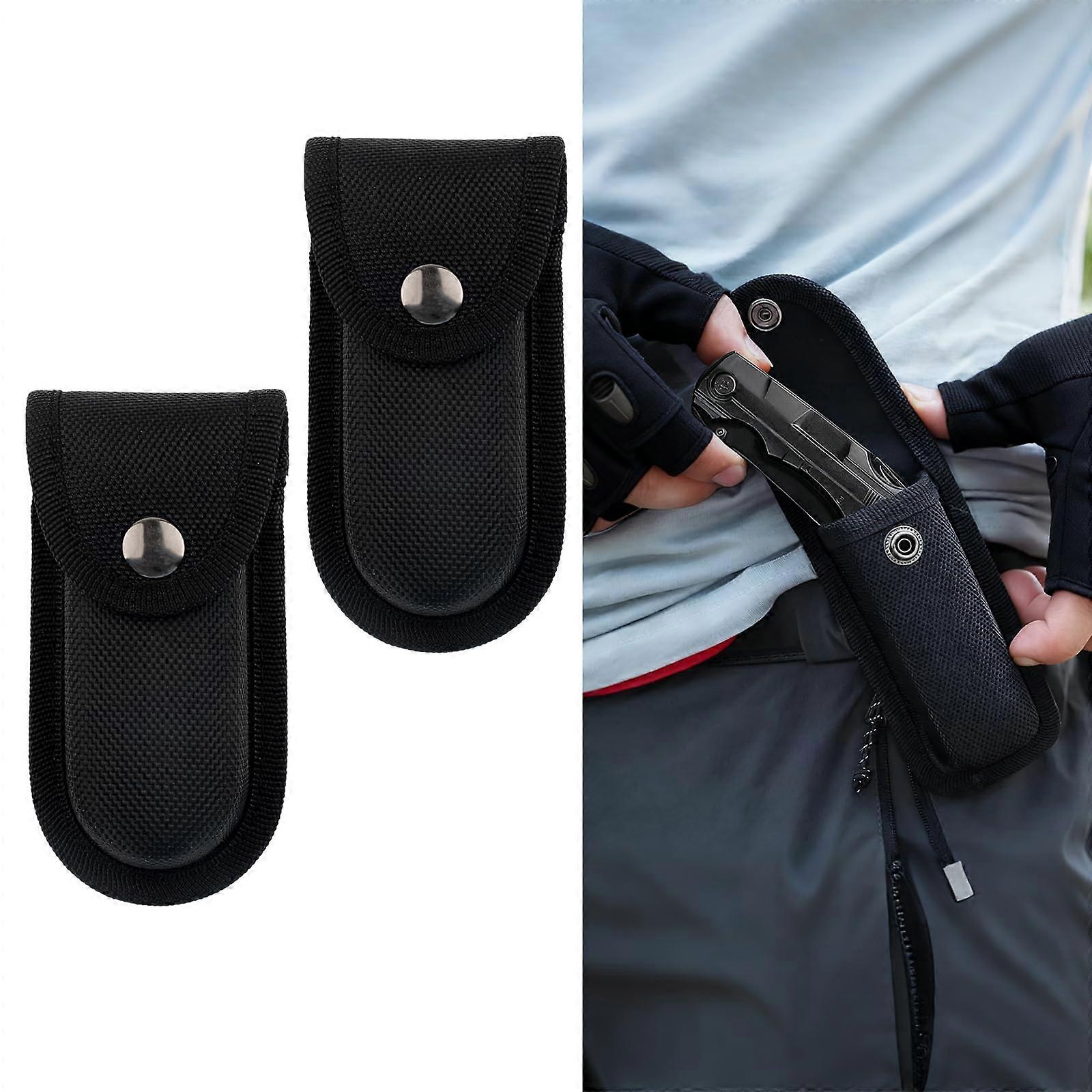 2PCS Black Nylon Knife Sheath with Snap Closure, Vertical Horizontal Multitool Holster for Belt