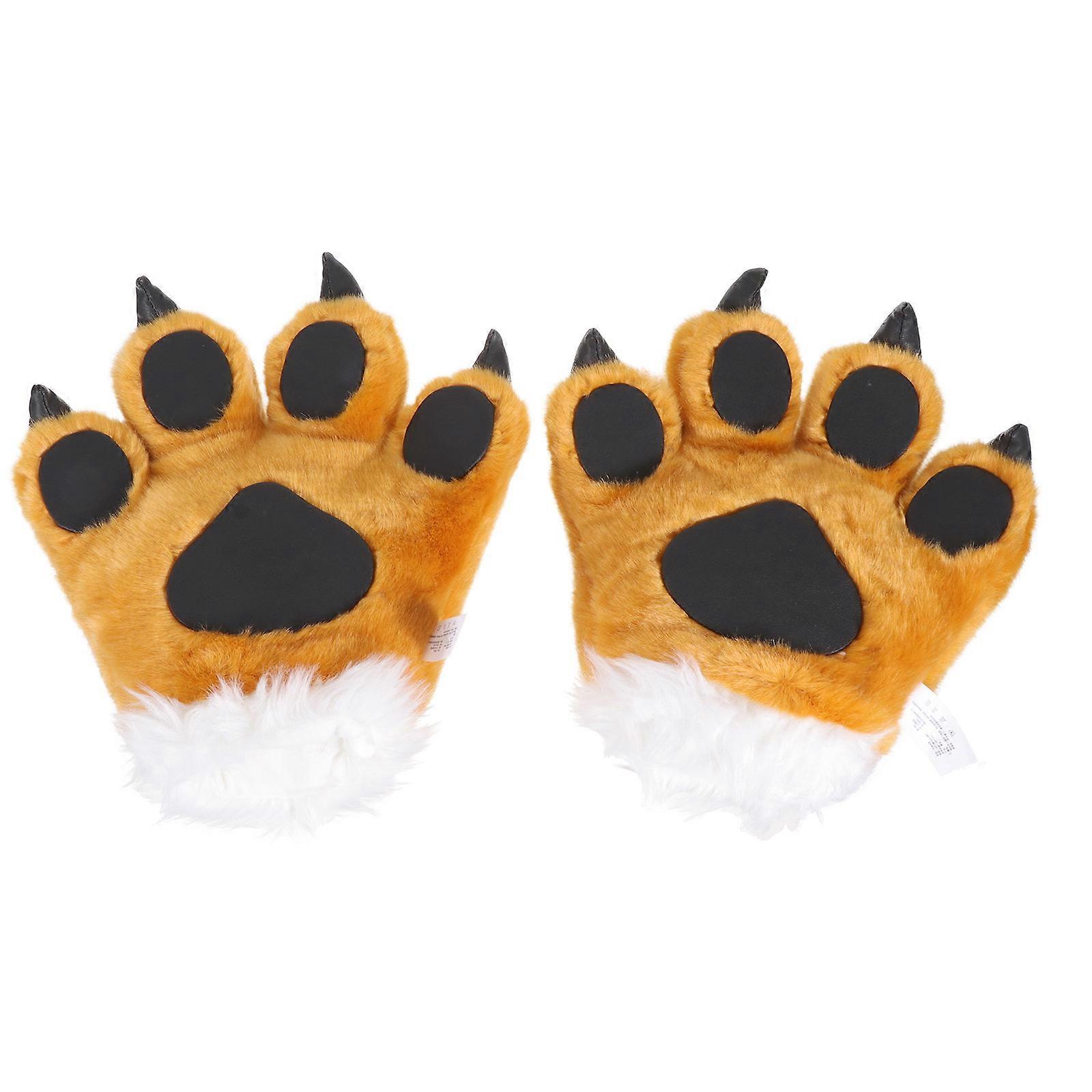 Tiger Plush Gloves for Role-Play Prop Use 1Pair Yellow