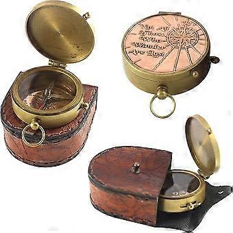 Antiker Marinekompass mit Zifferblatt aus Lost Copper, Lederetui, 2 Zoll, Braun