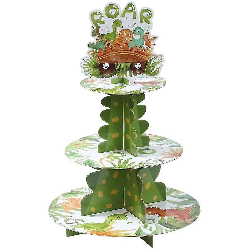 Présentoir à cupcakes dinosaure à 3 étages pour fête d'anniversaire d'enfant, en carton réutilisable