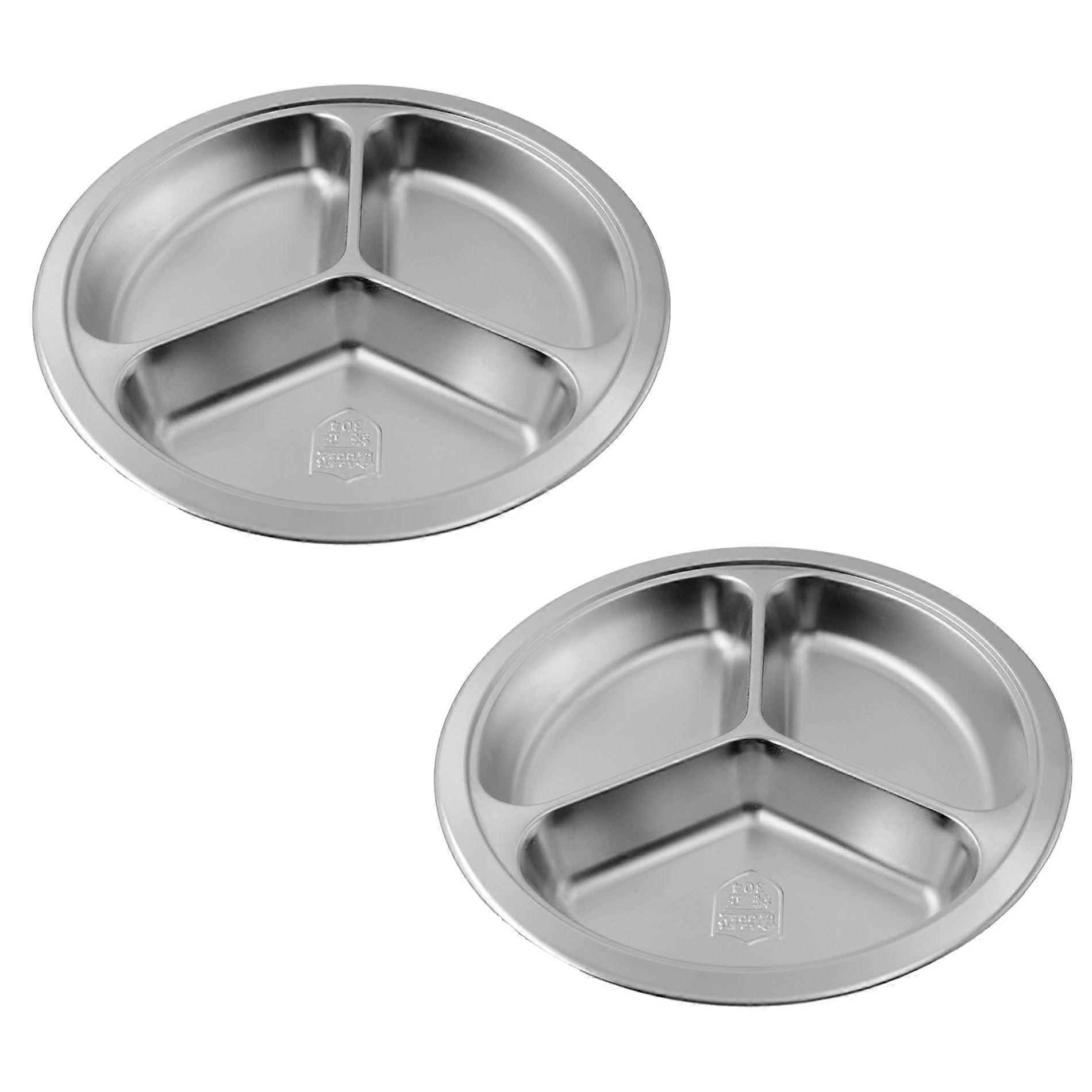 304 Stainless Steel Round Divided Plate with 3 Compartments, Portion Control, Dishwasher Safe