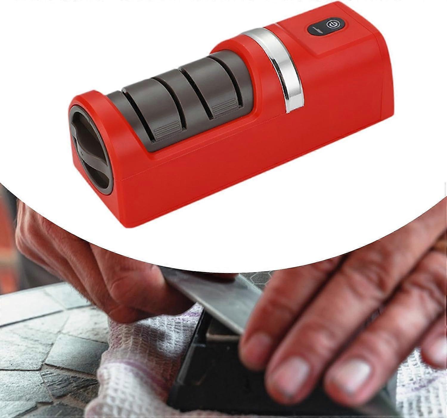 Electric Knife Sharpener for Kitchen and Scissors with Dual Sharpening Modes, Red
