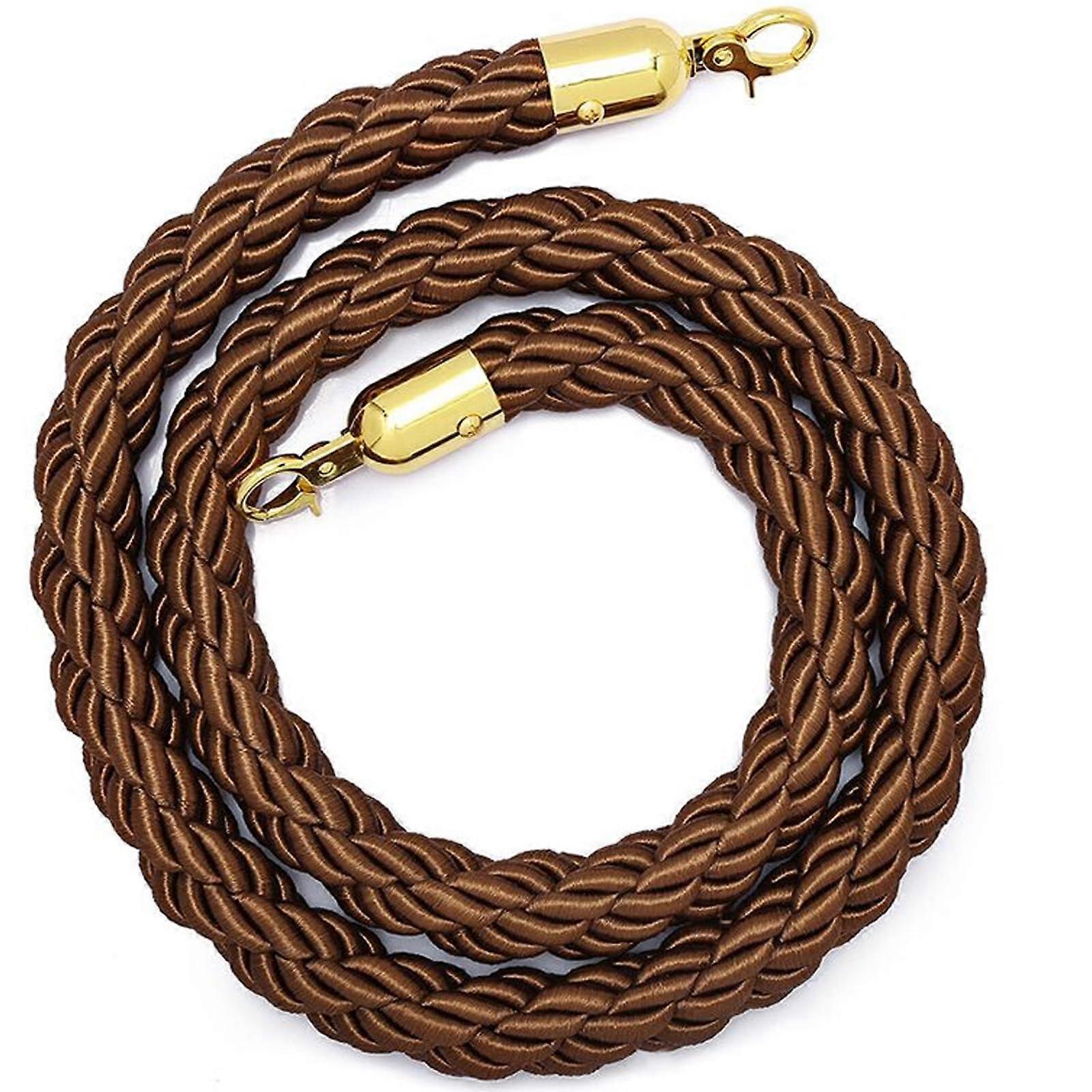 Crowd Control Rope 2M Brown Braided Hemp Stanchion Rope with Hooks for Queue Barrier