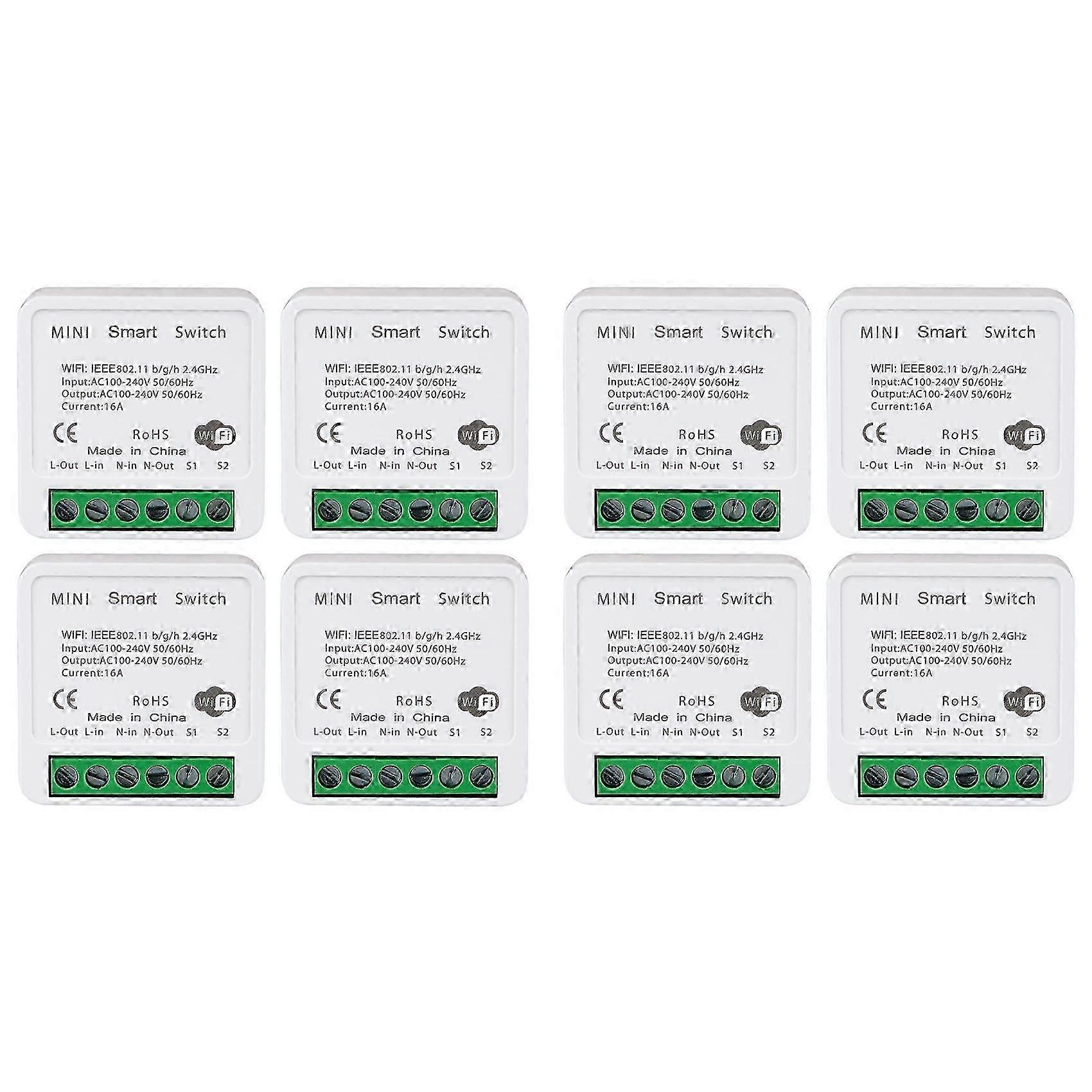 8PCS WiFi Smart Switch Light Switch, APP Remote Control, Voice Control, DIY Mode, Timer Function, LAN Control, 2 Way 16A
