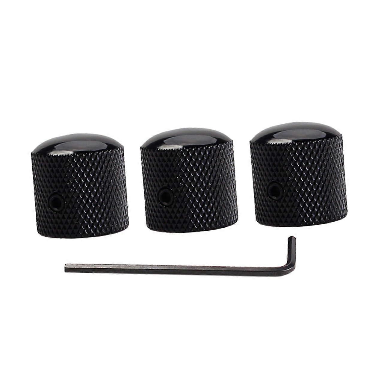 Black Guitar and Bass Knobs Set 3pcs with Ergonomic Dome Grip for Precise Volume Control