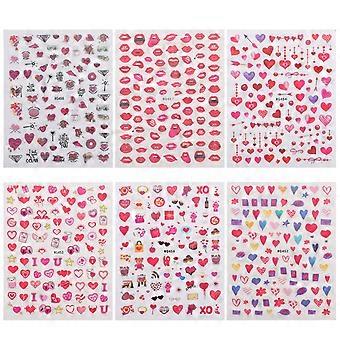 Valentinstag-Nagelsticker, Maniküre-Sticker für Partys, 6 Bögen