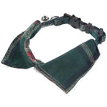 Collier à clochette pour chat, réglable, en tissu vert