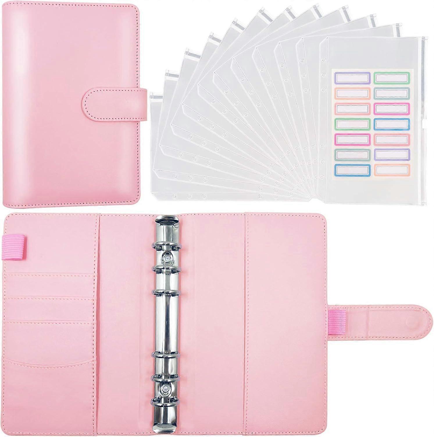 A6 PU Leather Notebook Binder with 12pcs Plastic Binder Pockets -