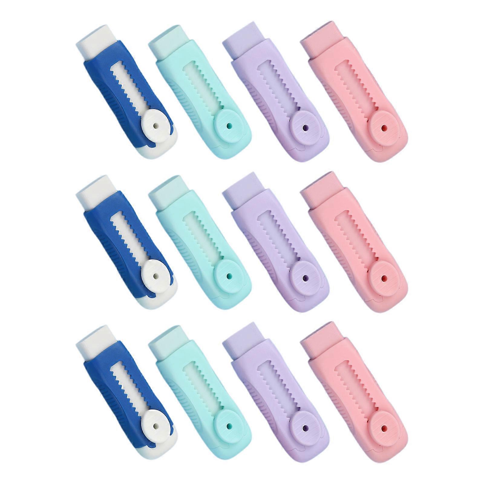 Push Pull Rubber Eraser with Plastic Sleeve for Students 12Pcs Soft Cute Design