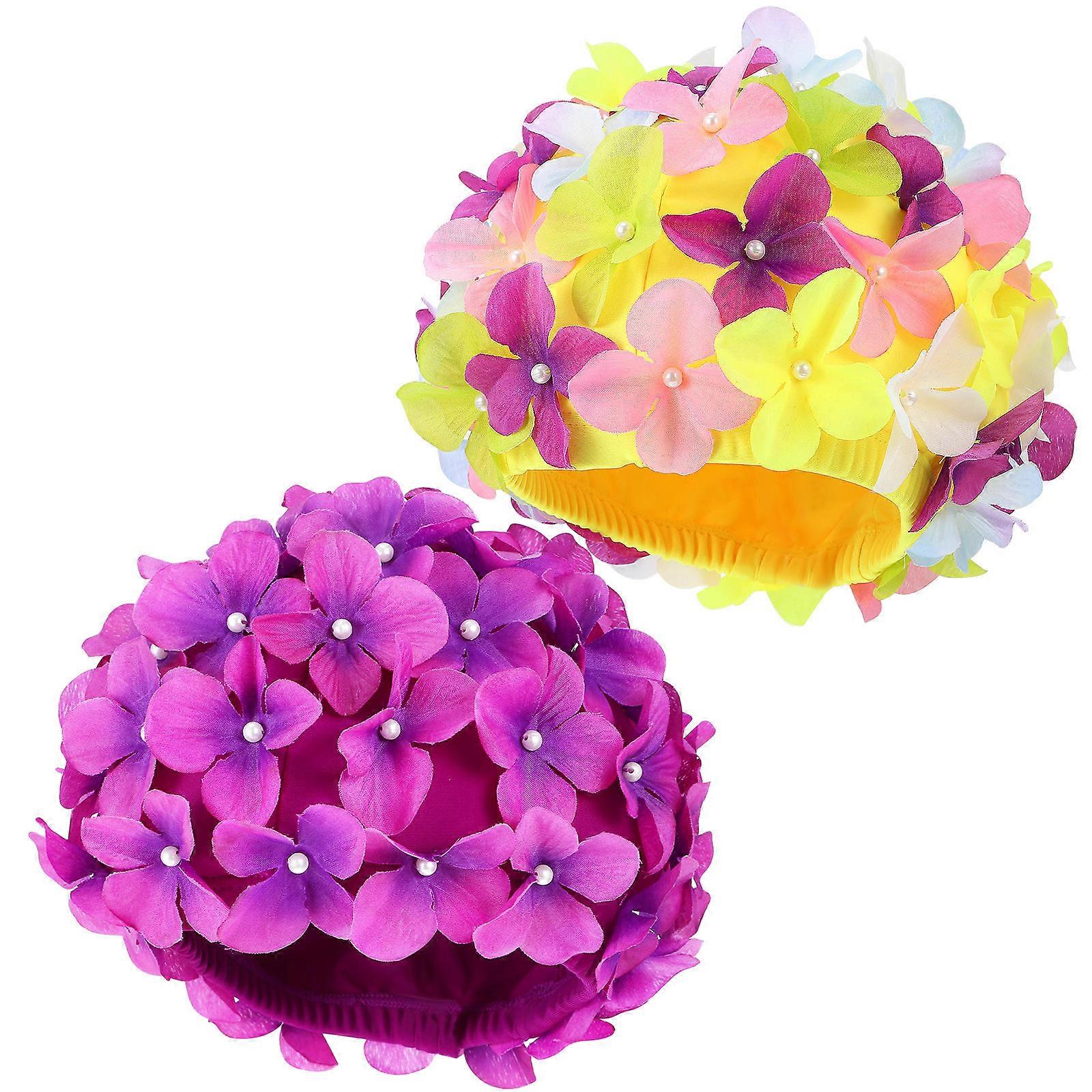 Damen-Badekappen mit Blumenmuster, 2er-Packung