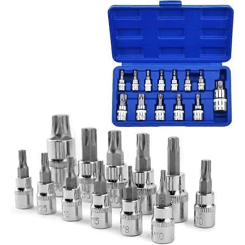 13 Pcs Torx Bit Socket Set T8-T70, S2 Steel & Chrome Vanadium, 1/4" 3/8" 1/2" Drive Hex Shank with Storage Case