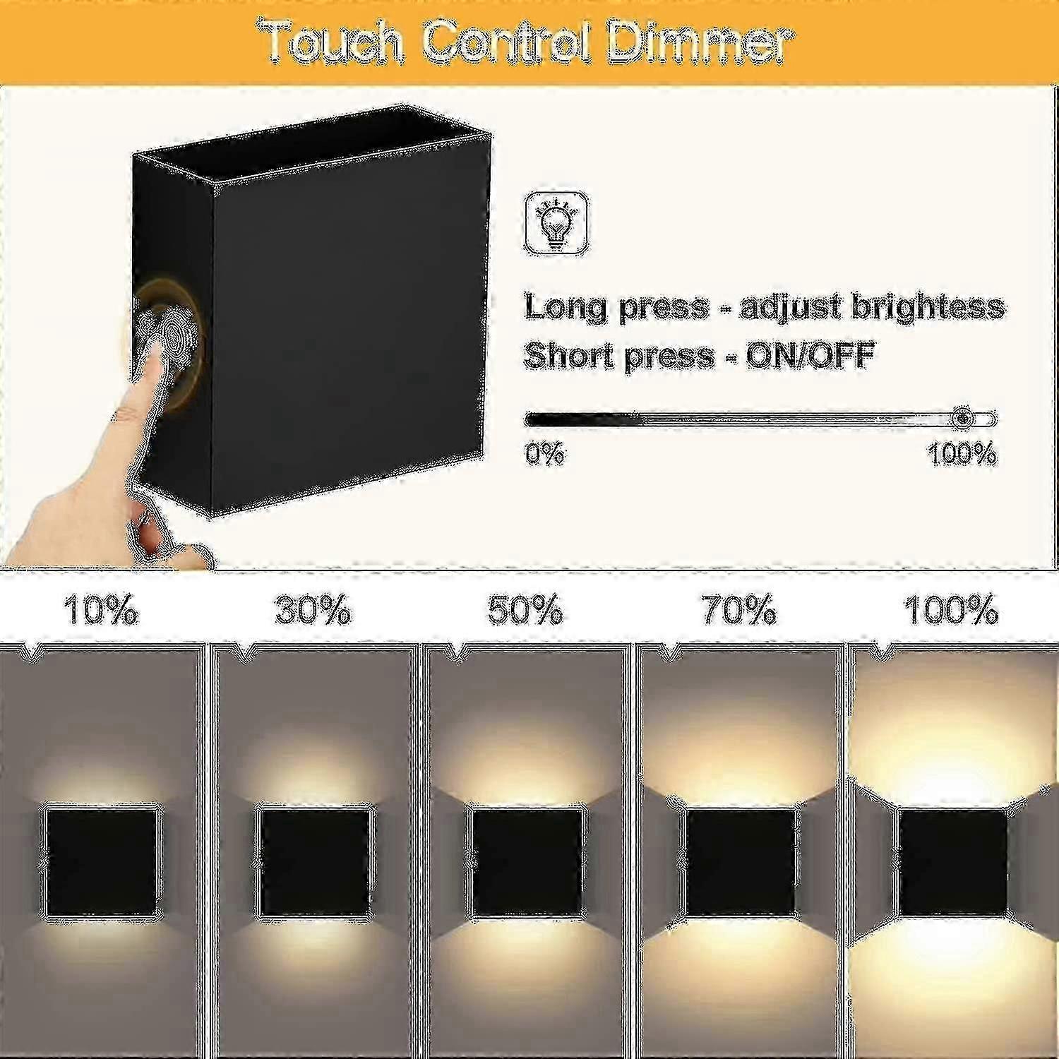 2pcs Wall Lights Dimmable, Rechargeable Wall Light Touch Up Down W (WS)