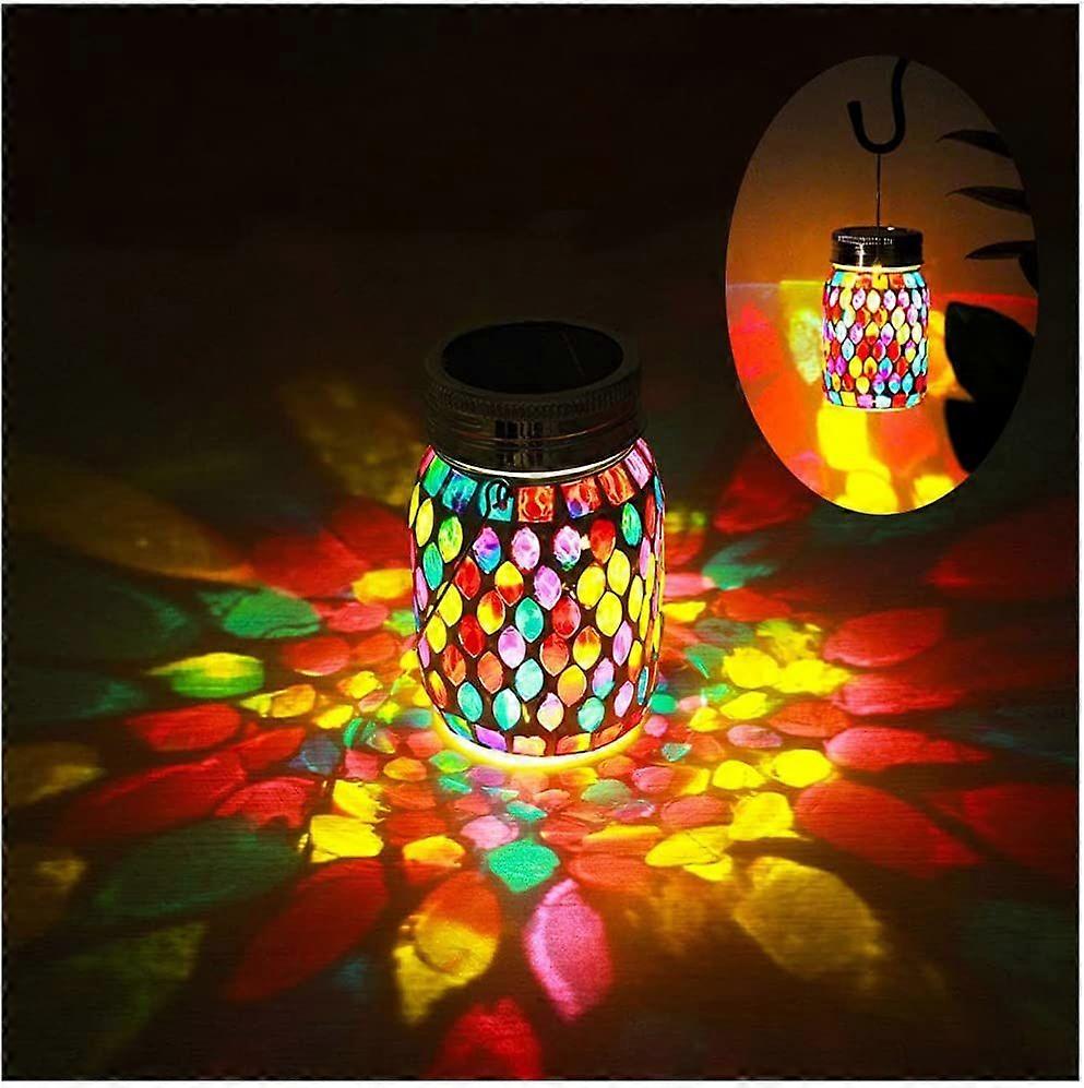 Solarleuchte Mosaik Glas Solarleuchten Mit Mosaik-Glasgefäß – Mehrfarbig, Solarbetrieben, Hänge- & Tisch-LED, IPX6 Wasserdicht, Mit Aufhängegriff, Für Garten, Terrasse, Balkon, Camping, Rot
